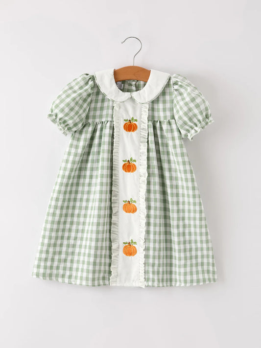 Sage Gingham Pumpkin Dress