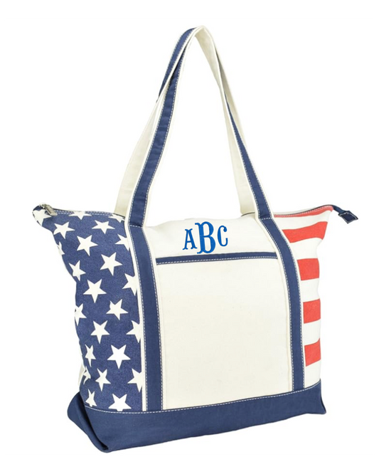 Stars & Stitches Tote - Embroidered American Flag Canvas Tote
