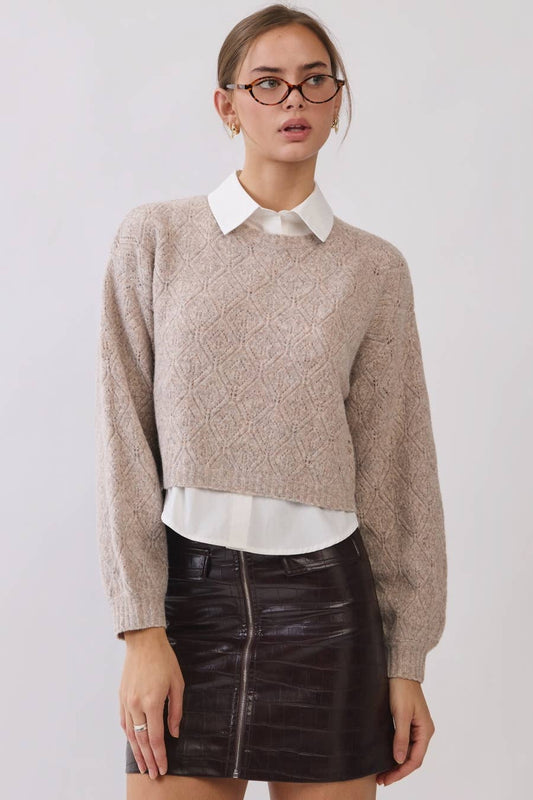 Cropped Textured Knit Sweater