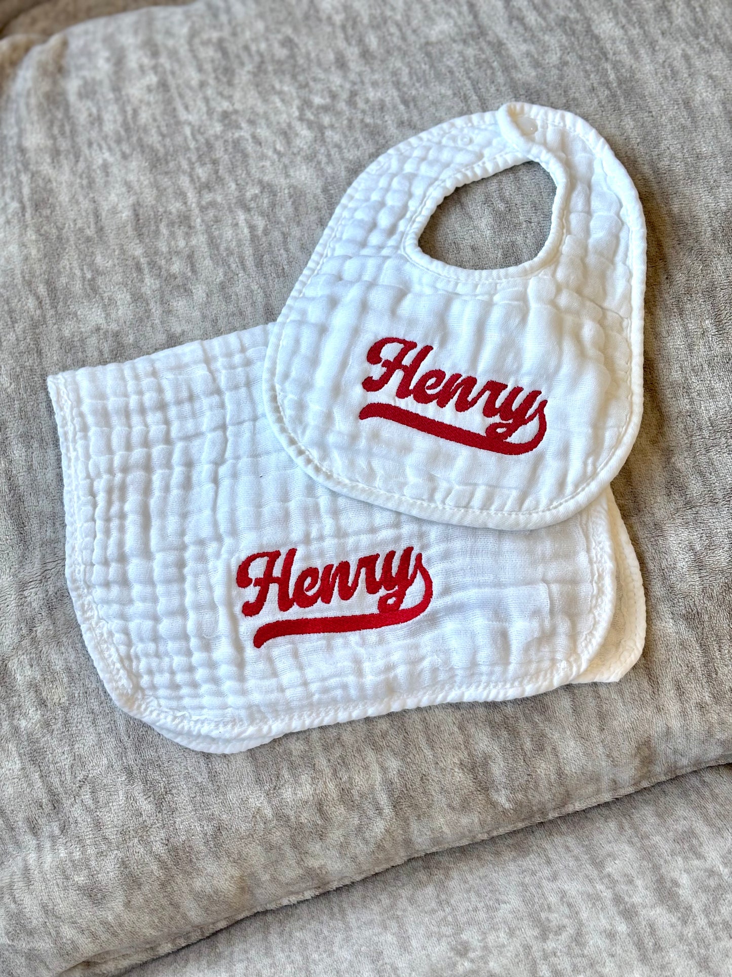 Rookie Season Muslin Bib & Burp Set | Personalized Baby Gift