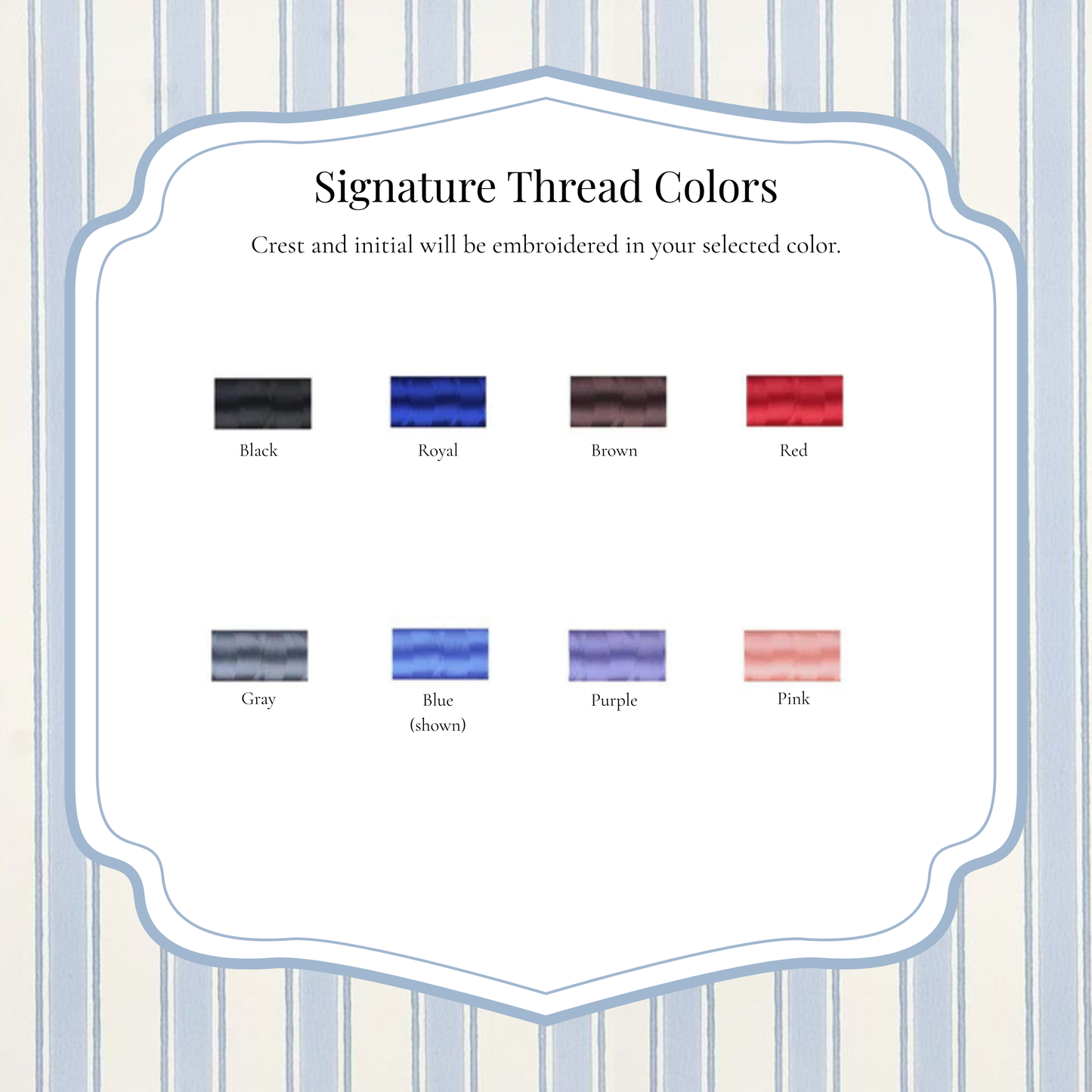 Color swatches for embroidery thread with text indicating available colors.