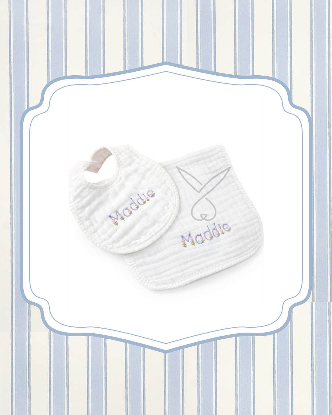 Sweet Bloom Muslin Bib & Burp Set | Personalized Baby Gift