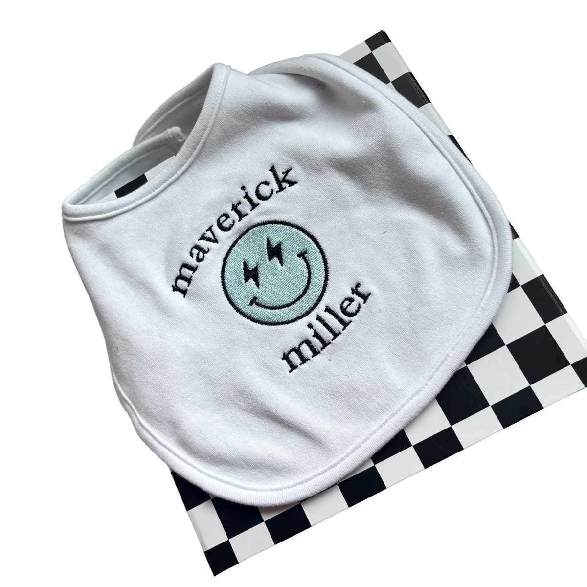 Retro Smiley - Custom Embroidered Baby Bib