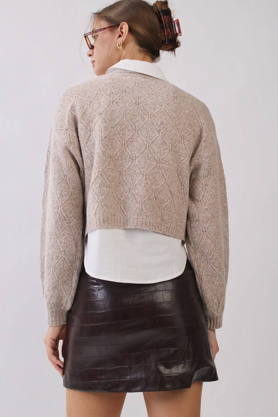 Cropped Textured Knit Sweater