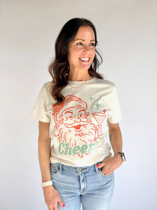 "Cheers! Santa" Mid Length Crop Shirt