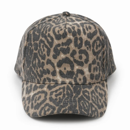 Leopard print cap on a white background