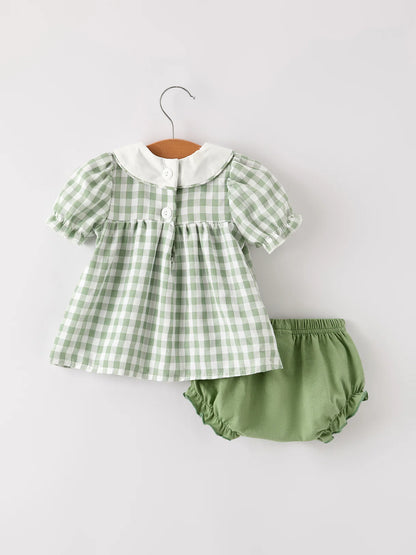 Sage Pumpkin Gingham Bloomer Set