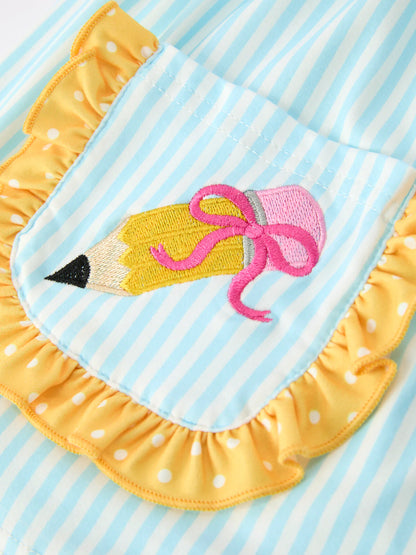 Girls Back To School Pencil Applique Top Leggings Set
