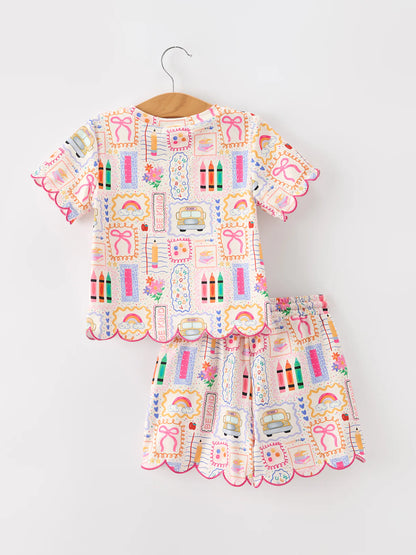 Back to School Icons Girls Scallop Hem Set