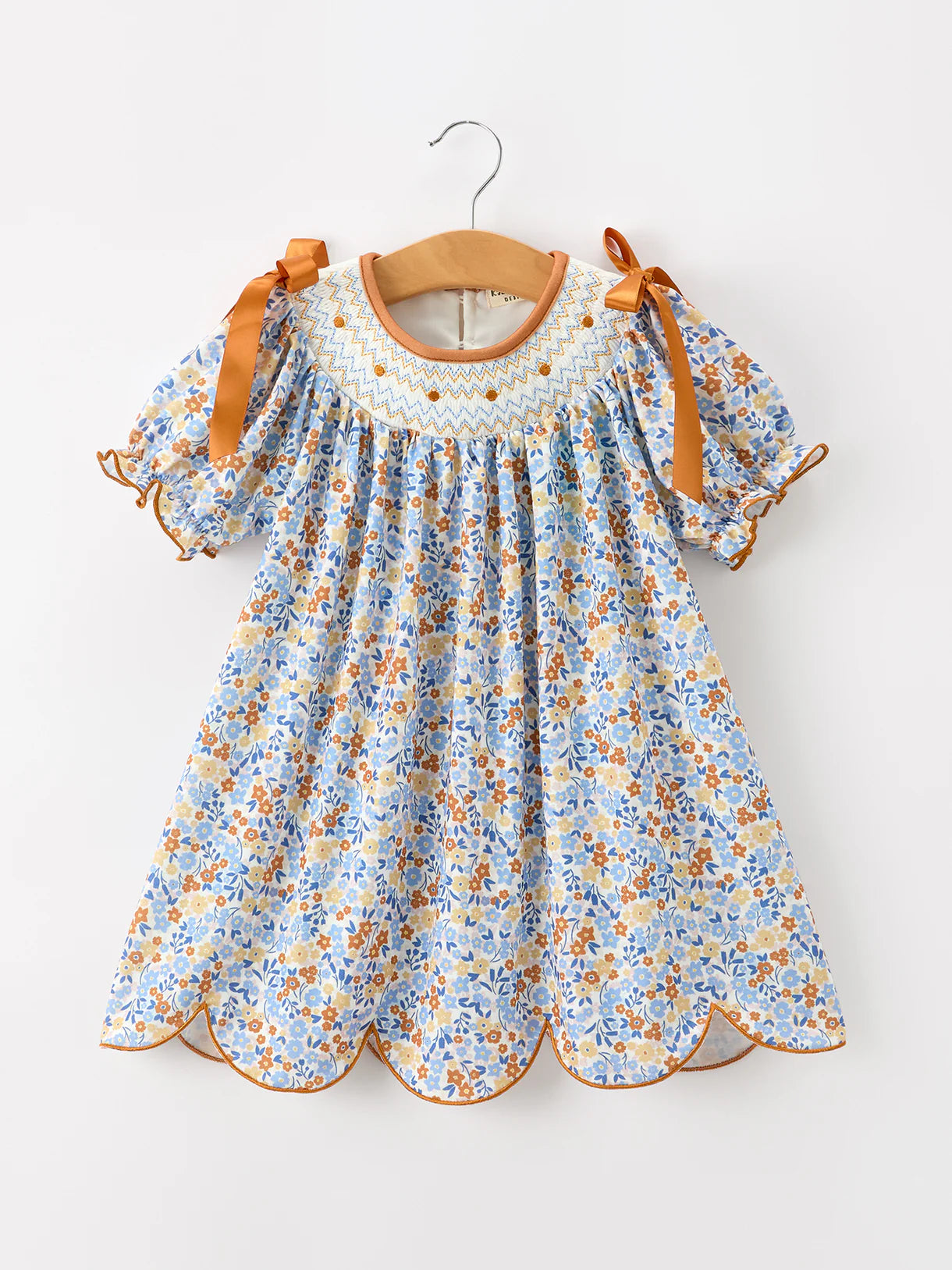 Fall Floral Smocked Bow Dress