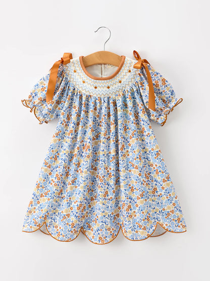 Fall Floral Smocked Bow Dress