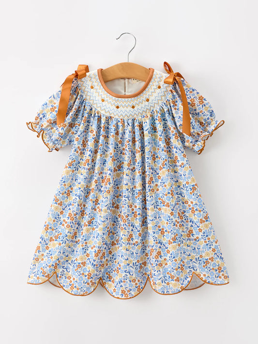 Fall Floral Smocked Bow Dress