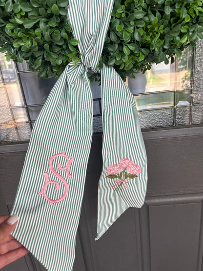 Green Stripe Hydrangea Wreath Sash