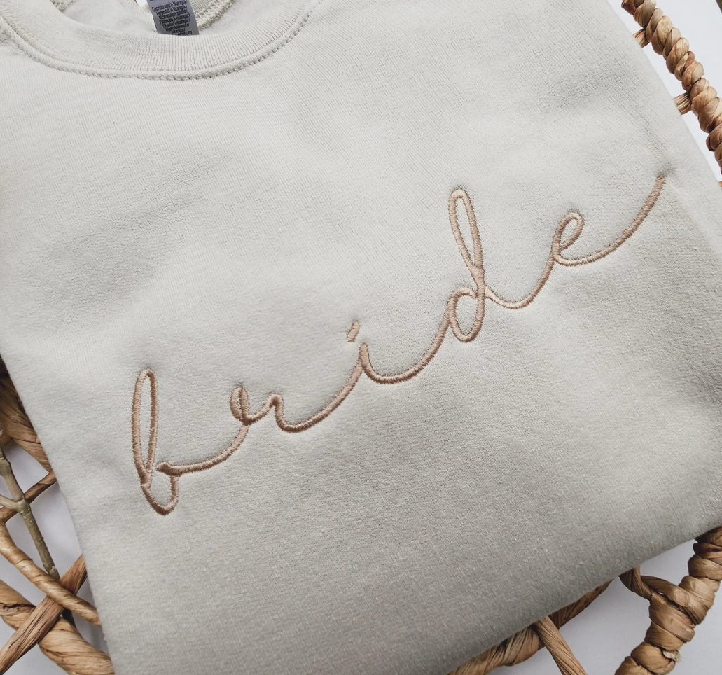 Bridal script pullover new wife wedding gift