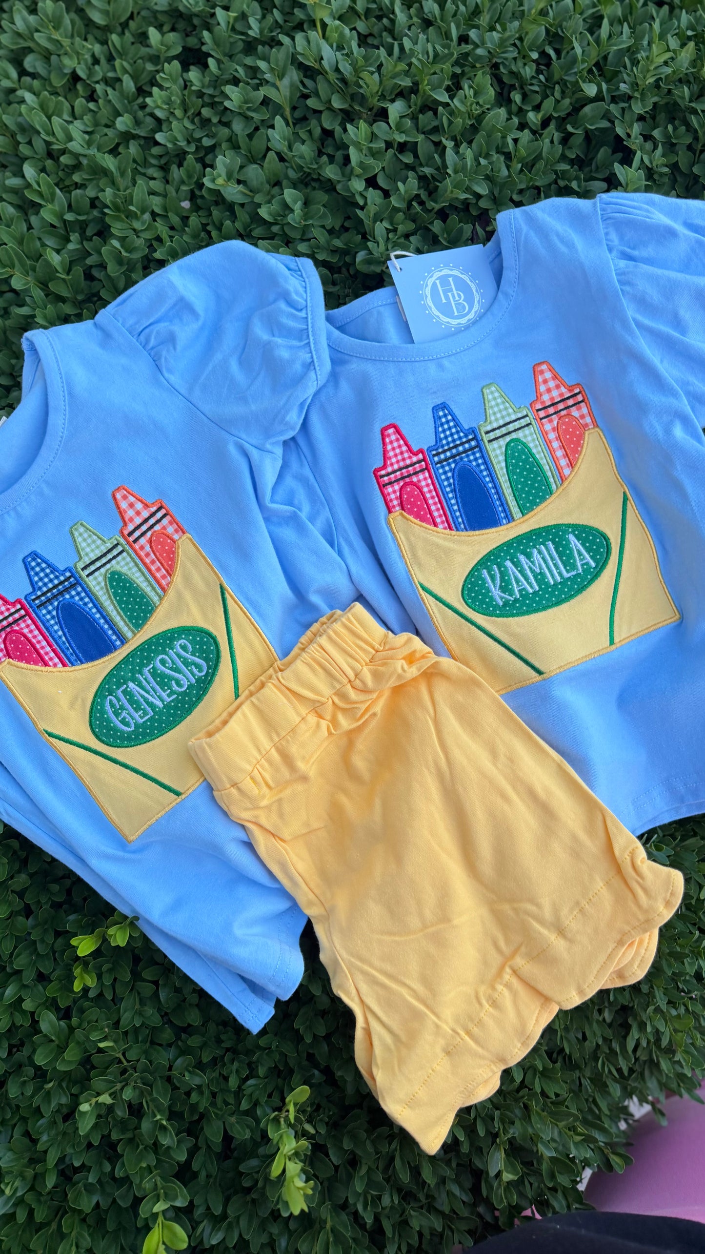Crayon Front Applique Shorts Set