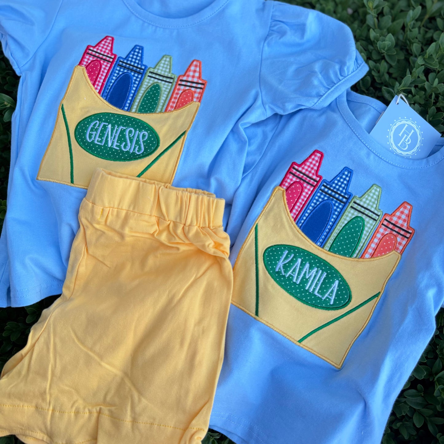 Crayon Front Applique Shorts Set