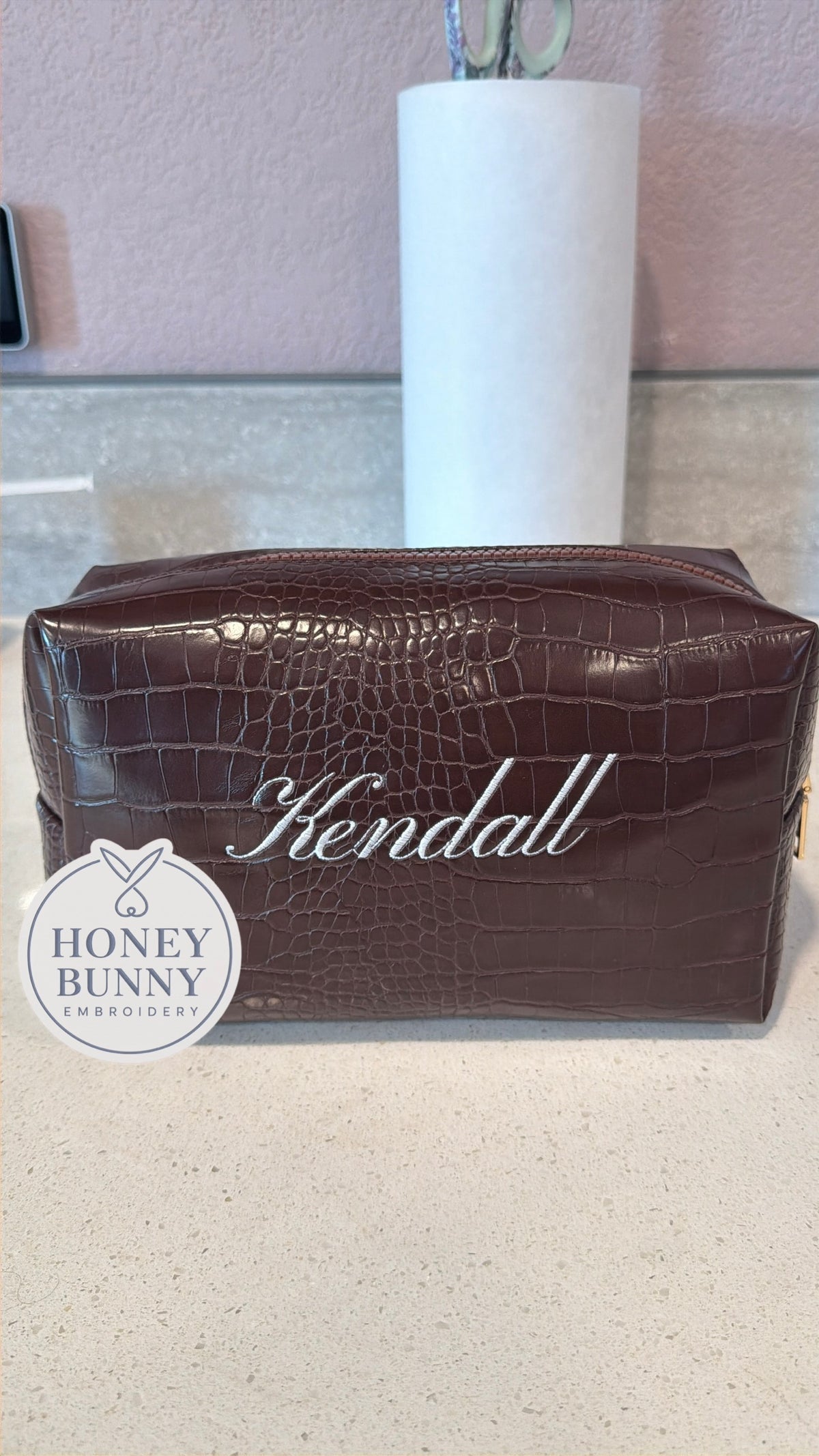Brown Croc Pouch Live Embroidery