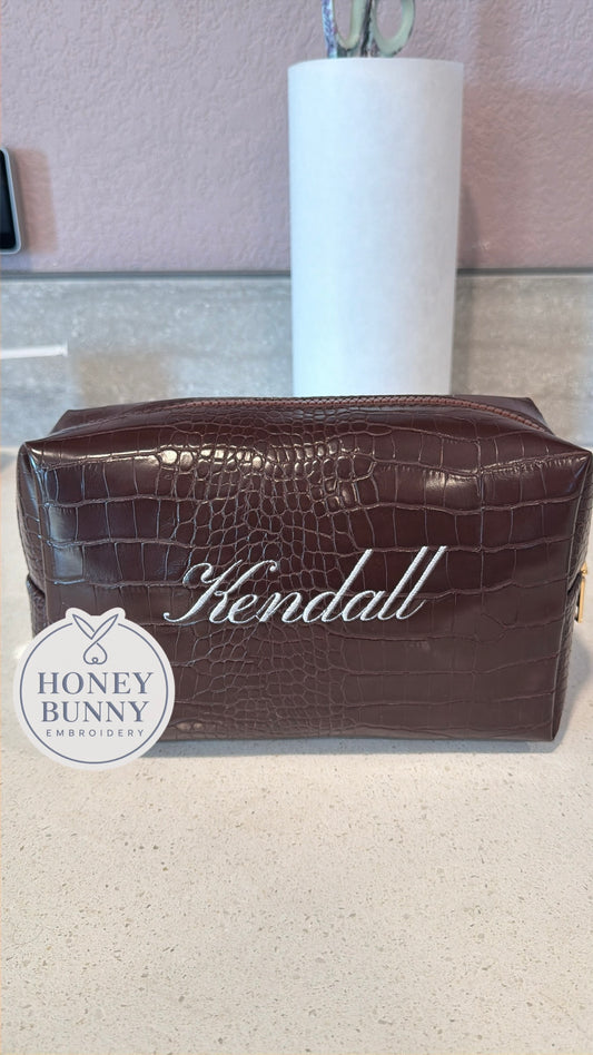 Brown Croc Pouch Live Embroidery