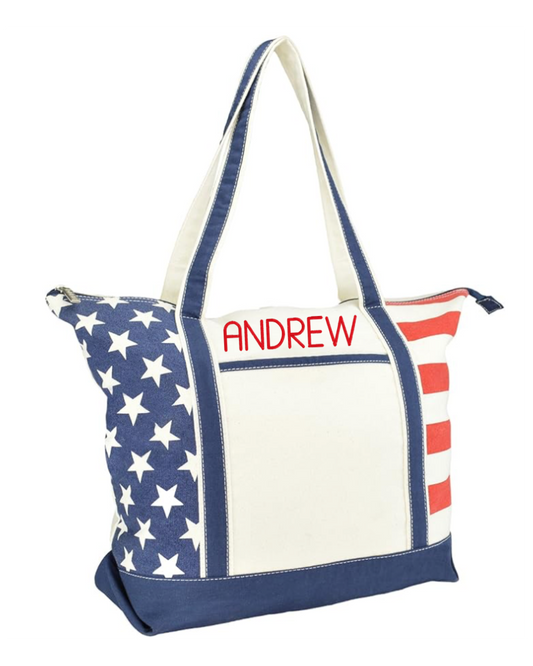 Stars & Stitches Tote - Embroidered American Flag Canvas Tote