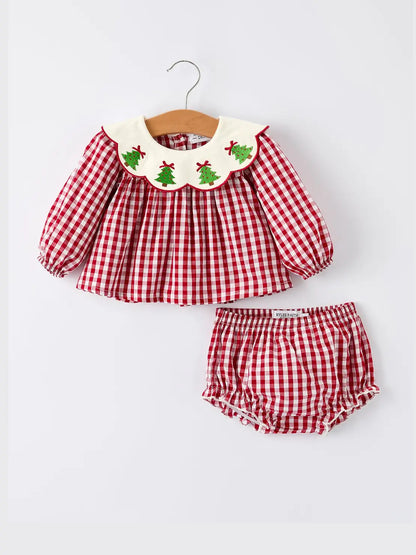 Gingham Christmas Tree Collar Bloomer Set