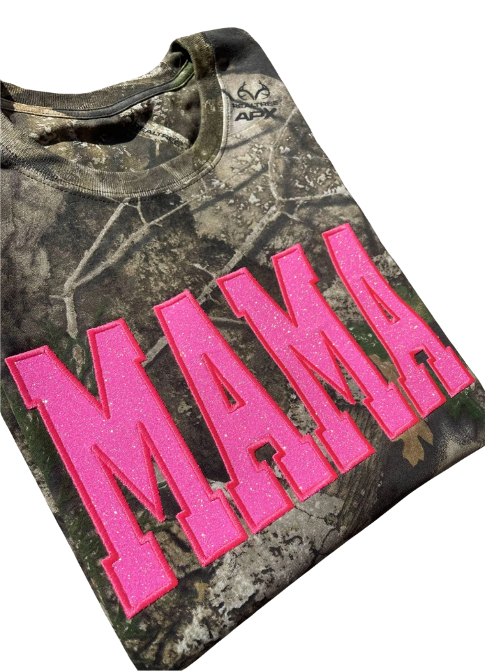 Glitter Applique Camo MAMA Tee