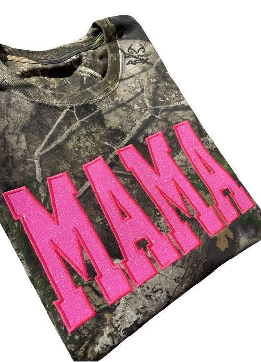 Glitter Applique Camo MAMA Tee