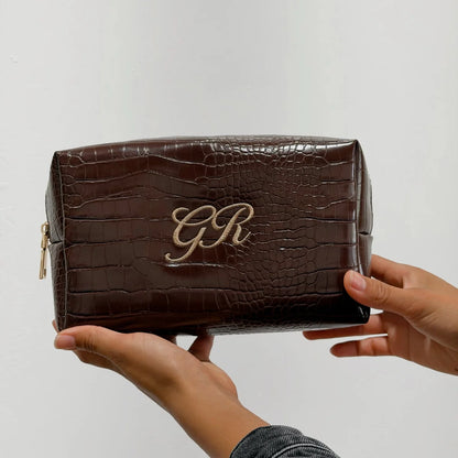 Brown Croc Pouch Live Embroidery