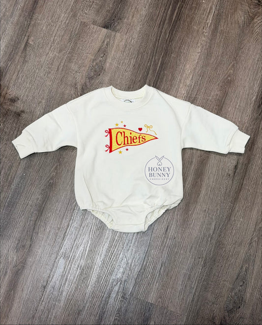 Chiefs Pennant Glitter Appliqué Long Sleeve Bubble