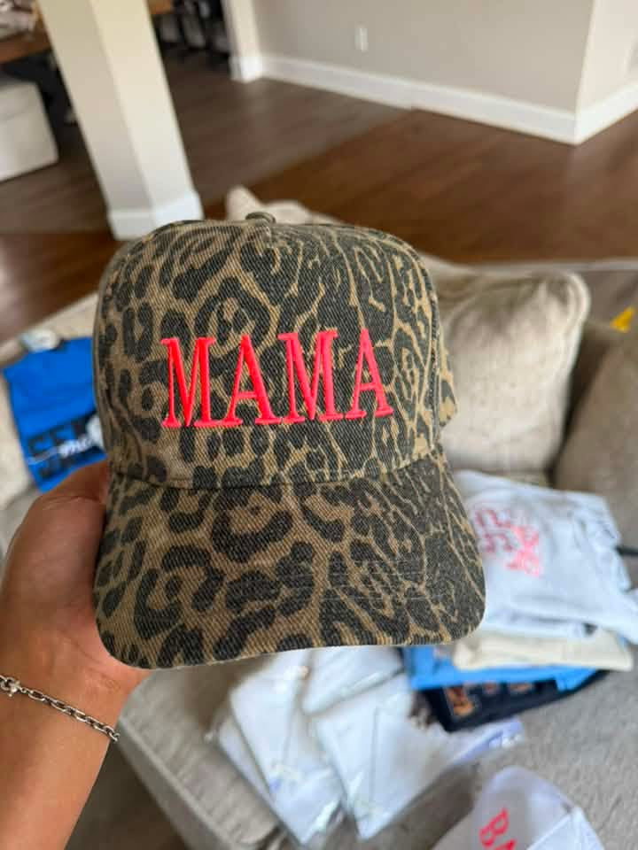 RTS "MAMA" hot pink Full Leopard Hat *
