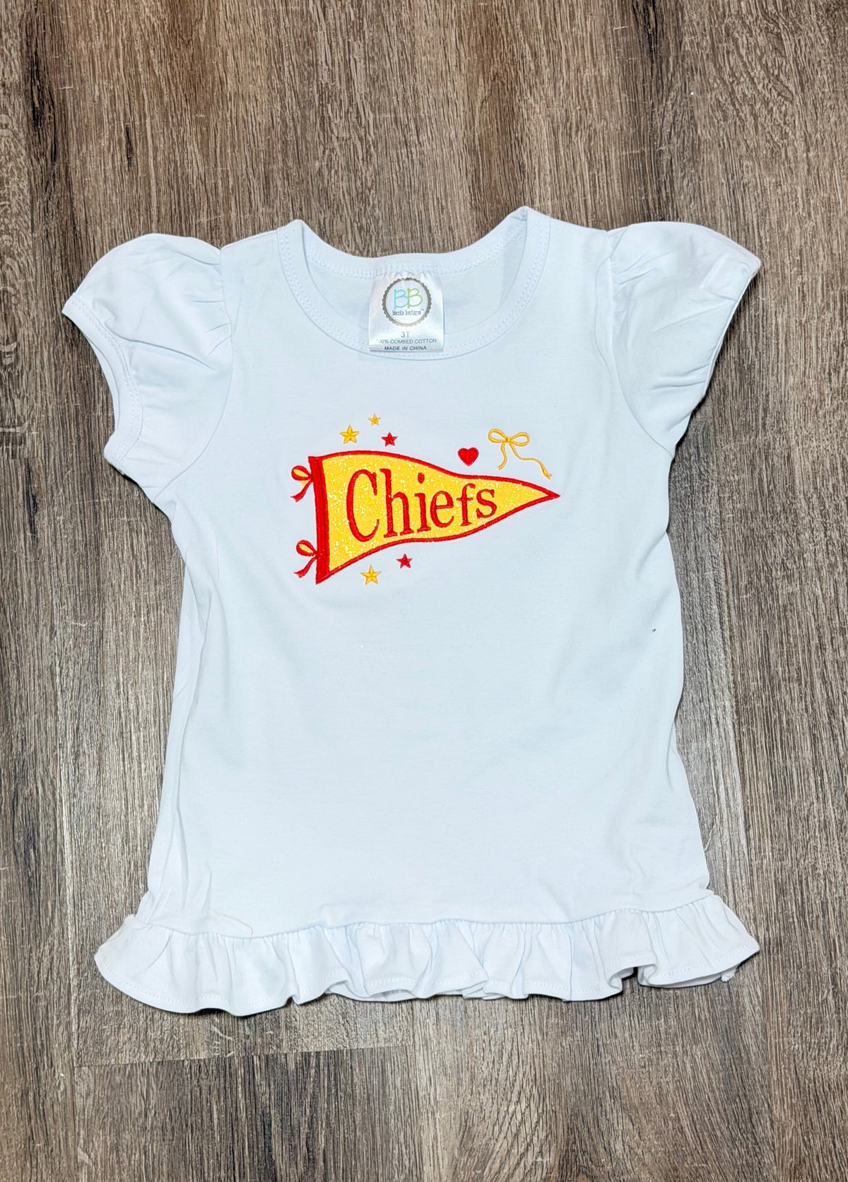 Chiefs Glitter Pennant Girls Ruffle Tee