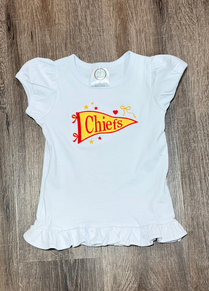 Chiefs Glitter Pennant Girls Ruffle Tee