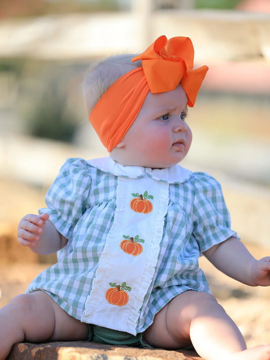 Sage Pumpkin Gingham Bloomer Set