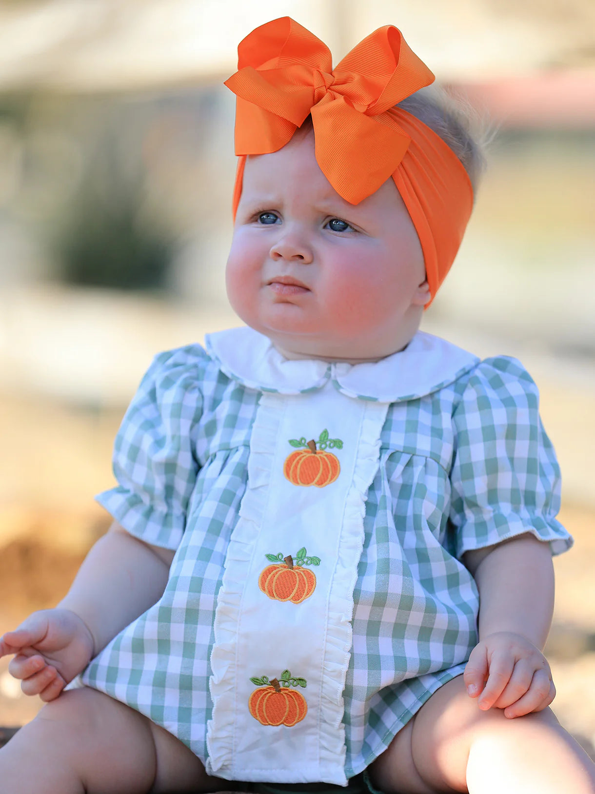 Sage Pumpkin Gingham Bloomer Set