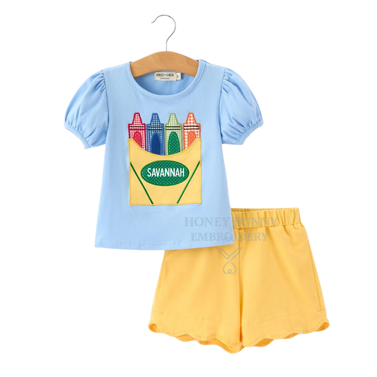 Crayon Front Applique Shorts Set