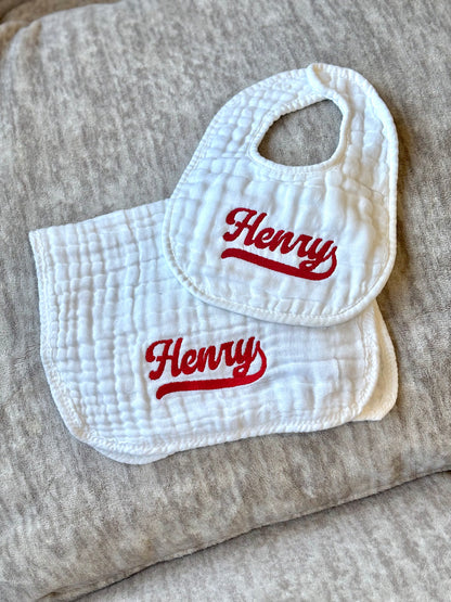 Rookie Season Muslin Bib & Burp Set | Personalized Baby Gift