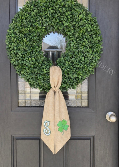 Lucky Day Shamrock Monogram Wreath Sash