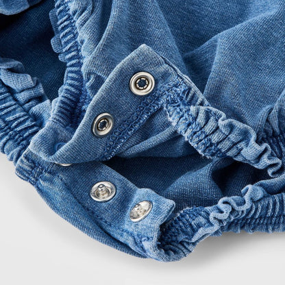 Floral Monogram Baby Denim Ruffle Romper