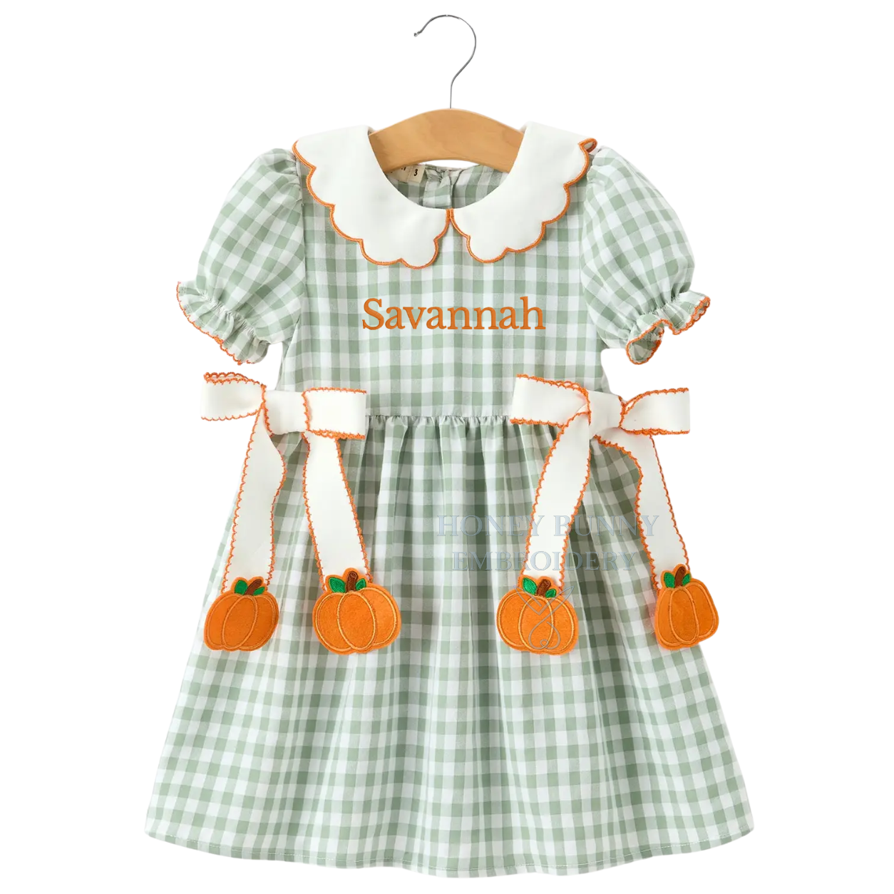 *PREORDER* Sage Gingham Pumpkin Bow Dress