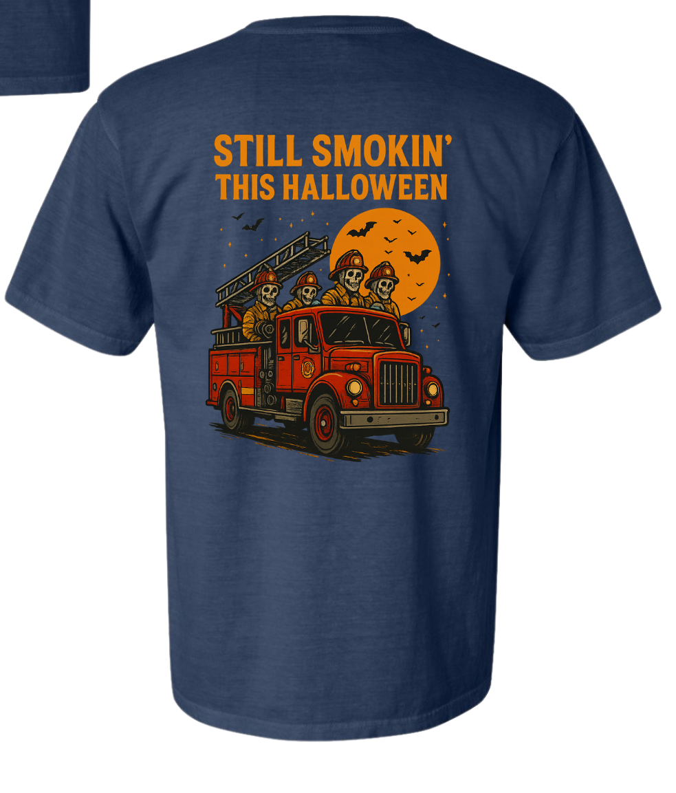 Still Smokin’ Firemen Tee | Halloween Skeleton