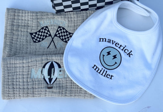 Retro Smiley - Custom Embroidered Baby Bib