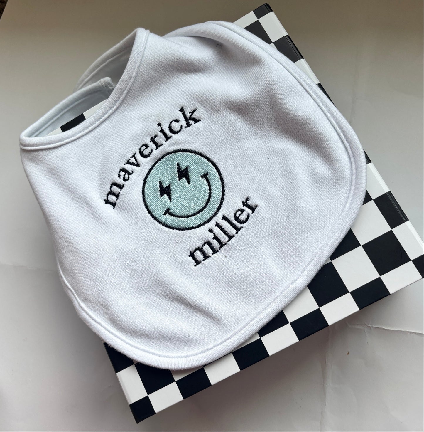 Retro Smiley - Custom Embroidered Baby Bib