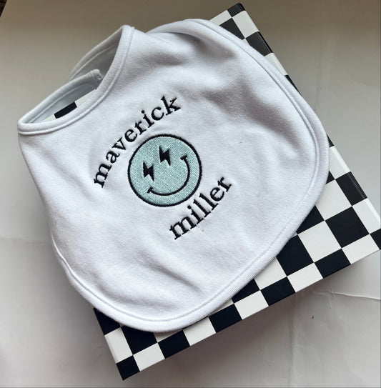Retro Smiley - Custom Embroidered Baby Bib