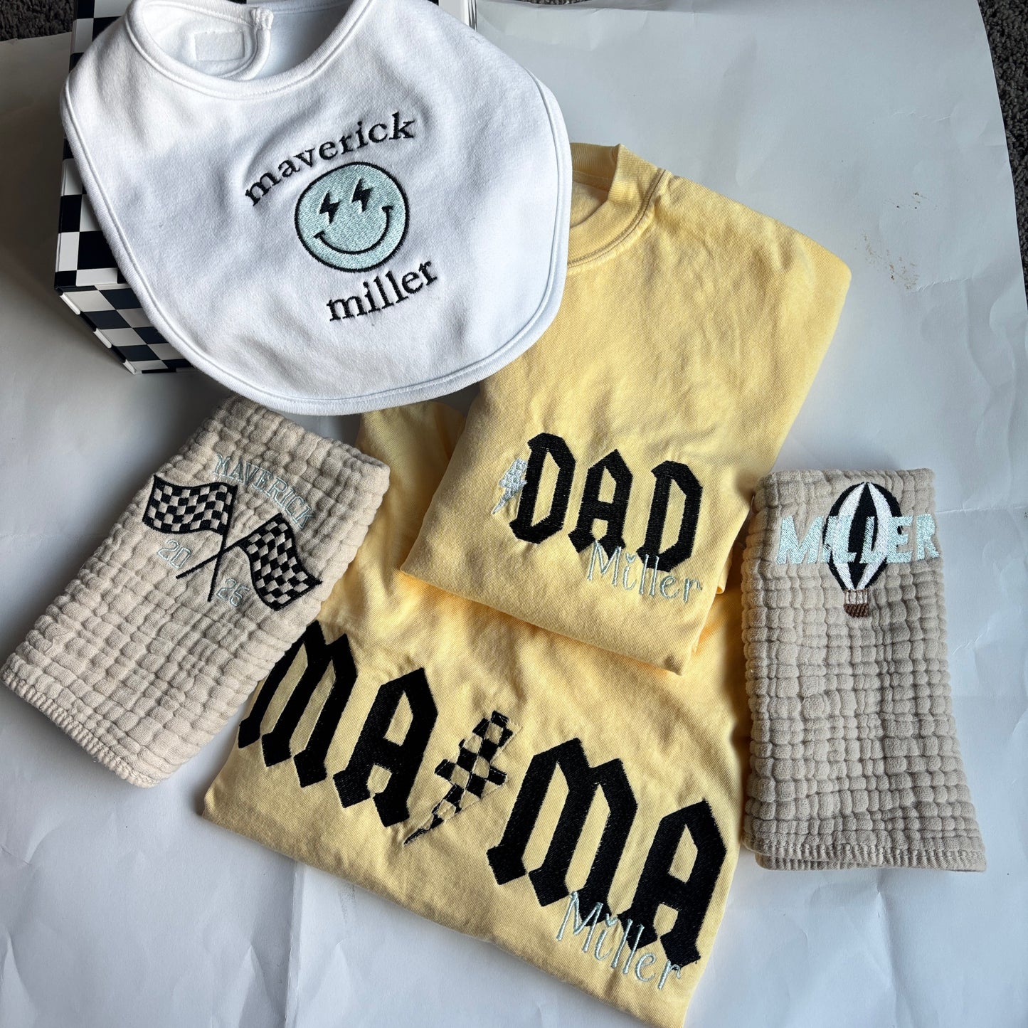 Retro Smiley - Custom Embroidered Baby Bib