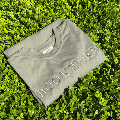 Large Text Bookworm Monochrome Embroidered Tee