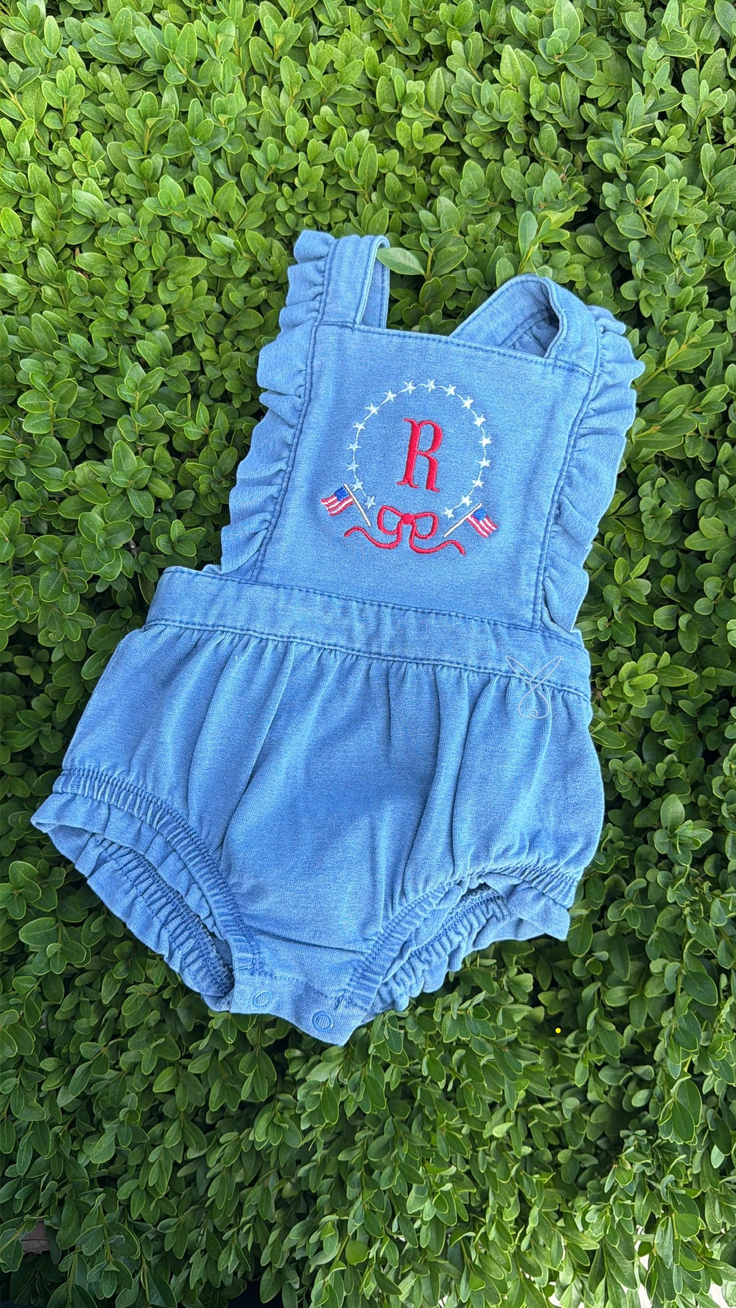Patriotic Star Frame Denim Ruffle Romper