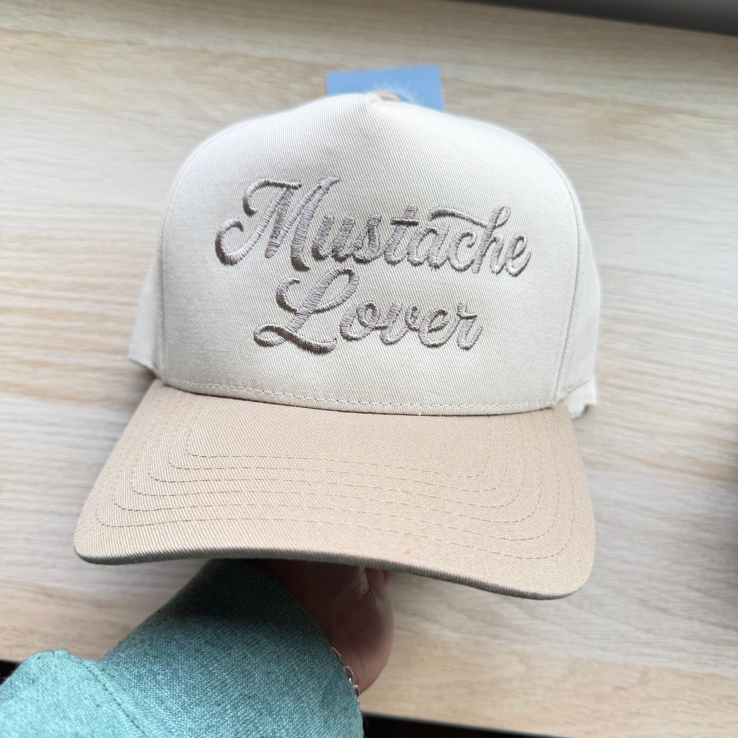 Mustache Lover Script Hat Monochrome Beige
