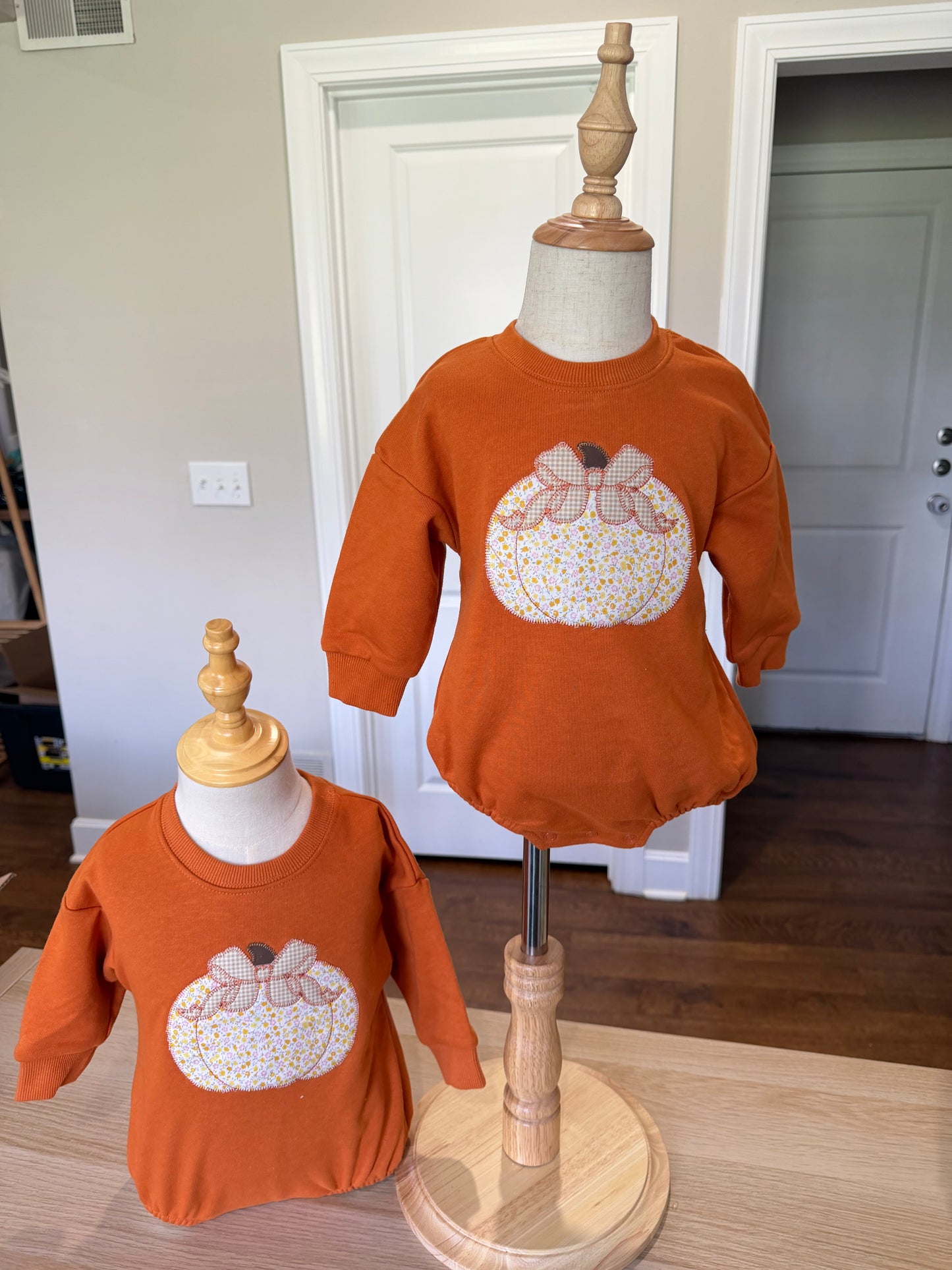 Burnt Orange Pumpkin Applique Bubble Romper