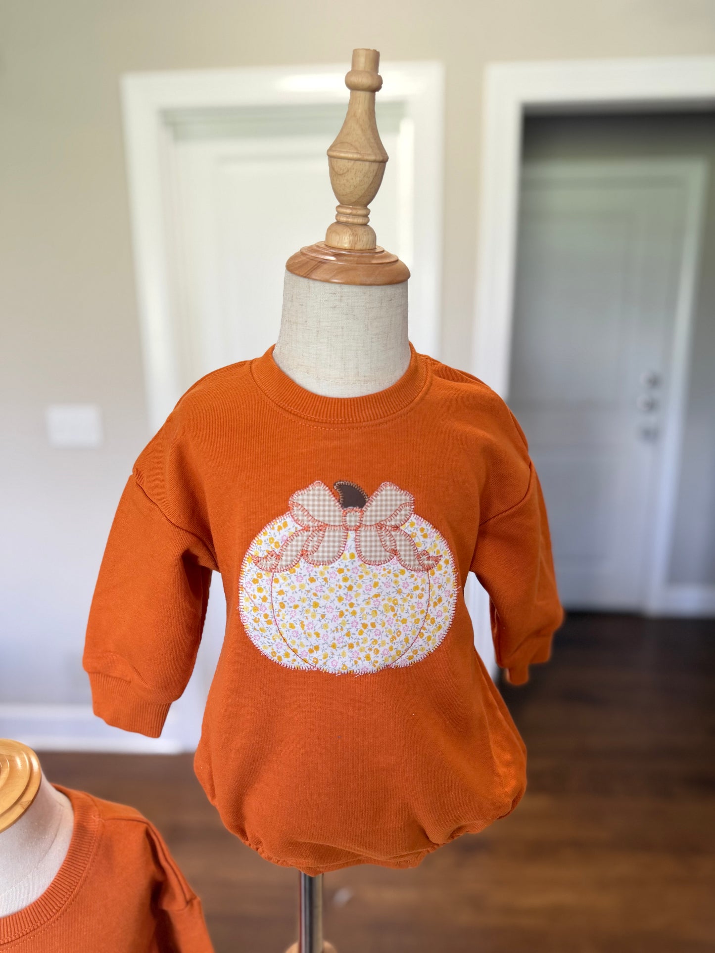 Burnt Orange Pumpkin Applique Bubble Romper