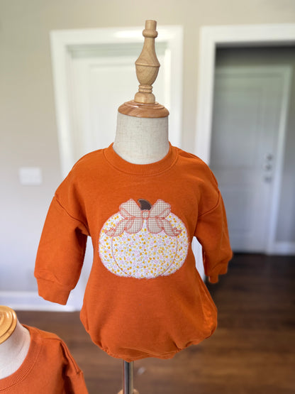 Burnt Orange Pumpkin Applique Bubble Romper