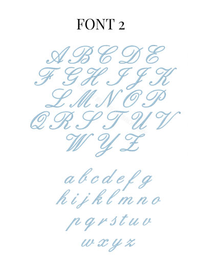 Cursive alphabet letters on a white background with 'FONT 2' at the top.